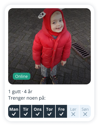 Foreldreprofil på Sitly som søker barnevakt til en gutt på 4 år