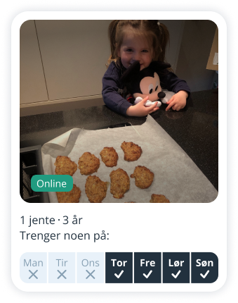 Foreldreprofil på Sitly som søker barnevakt til en jente på 3 år